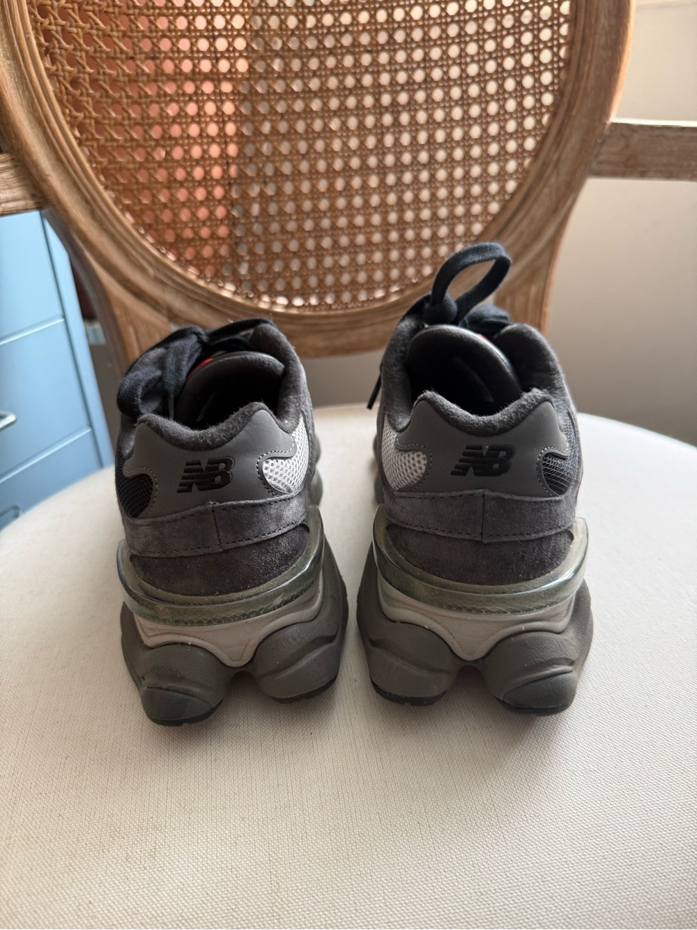 New Balance Black and Gray Mesh Suede Athletic Sneakers - Picture 4 of 7